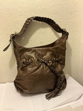 Kooba Carla Brown Braided Shoulder Hobo Bag